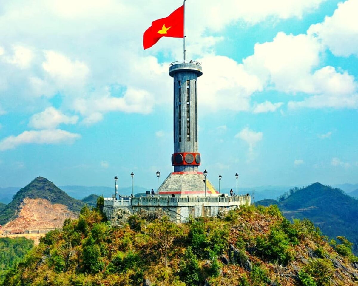 The iconic Lung Cu Flagpole overlooking the Ha Giang mountains